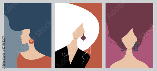 Set of creative abstract geometric textured portraits. Vector illustration of face design. For postcard, poster, brochure, cover design, web.