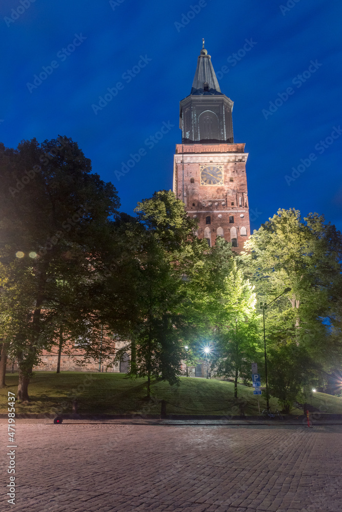 Night view of Turku Cathedral in Turku, Finland.