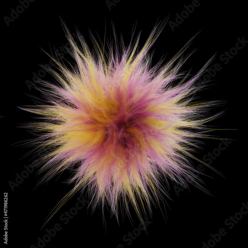 fluffy ball, colorful furry sphere isolated on black background