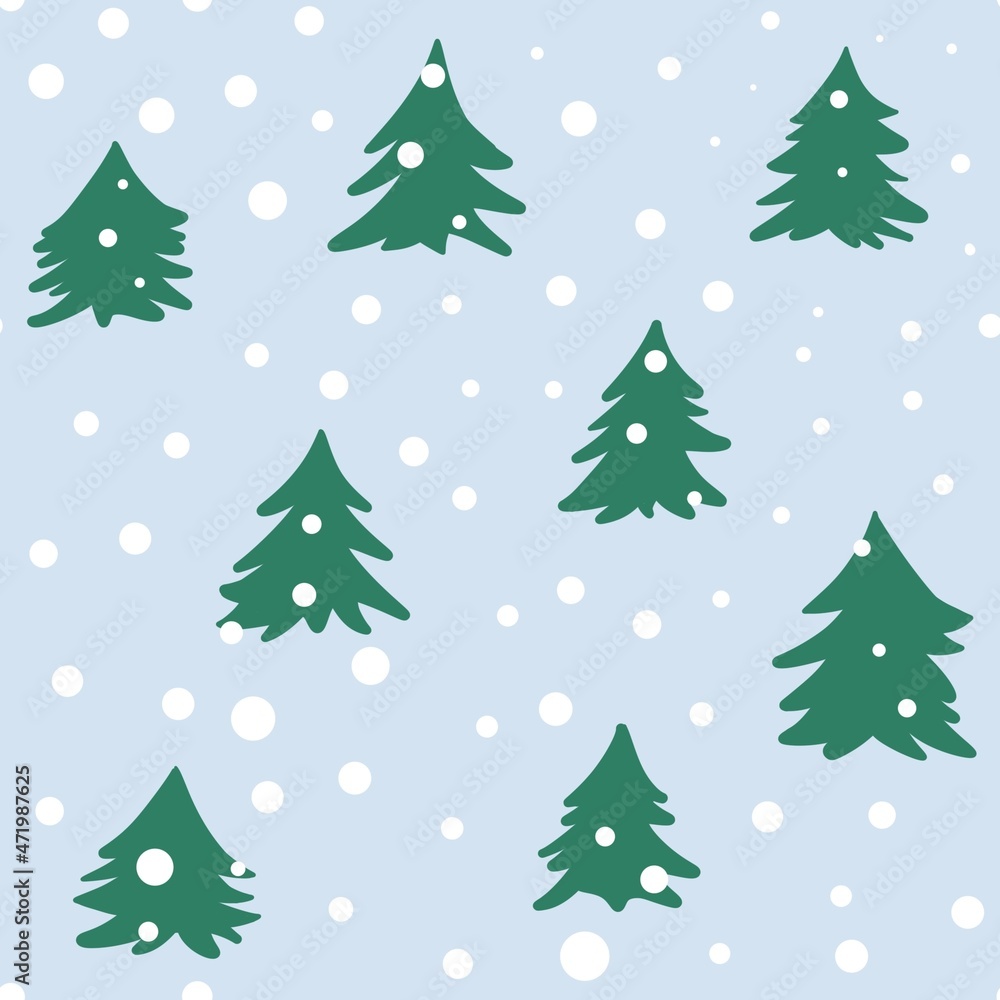 christmas trees background, winter trees pattern, set of christmas trees