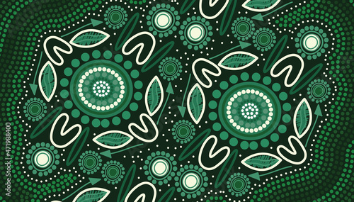 Green Aboriginal Art Painting - Vector