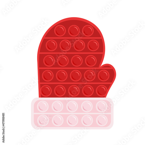 Pop it fidget toy, red mitten. Vector Illustration for printing, backgrounds, covers, packaging, greeting cards, posters, stickers, textile, seasonal design. Isolated on white background.