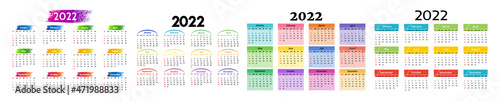 Calendar for 2022 isolated on a white background