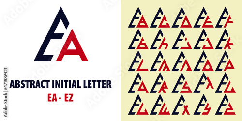 Abstract Initial Letter Combination EA till EZ in attractive dark blue and red color and triangle shape