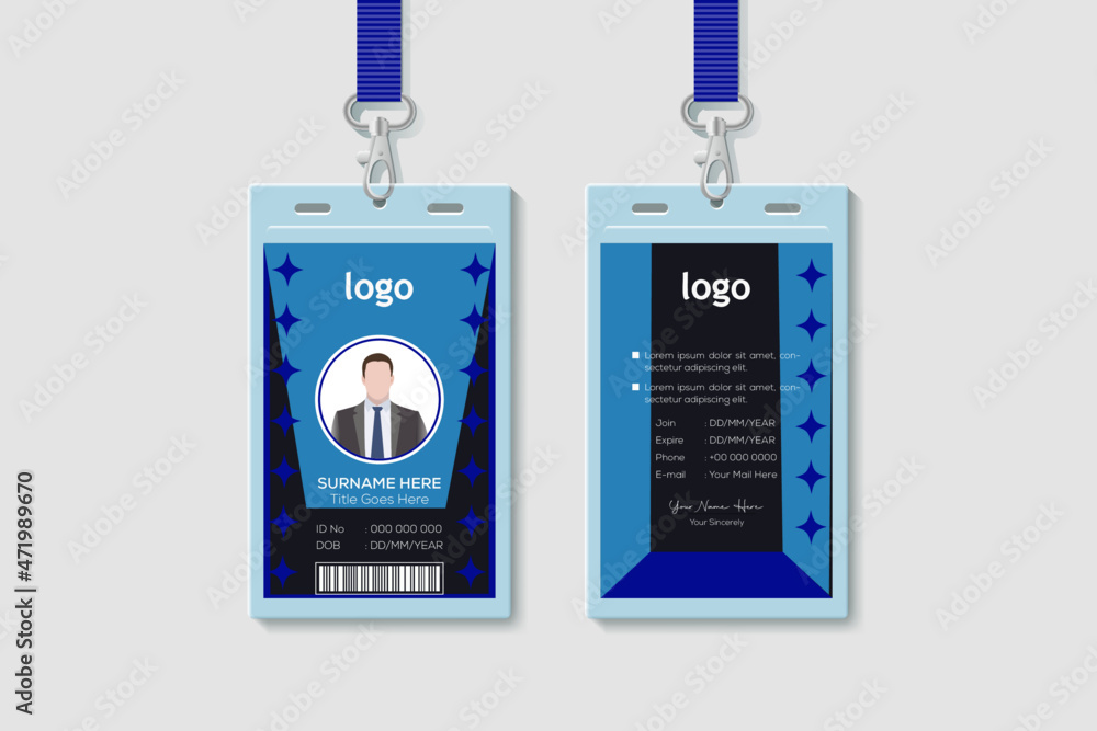 Corporate Office Vertical Double-sided Geometric ID Card Template. Flat Identity Card Design Vector Illustration