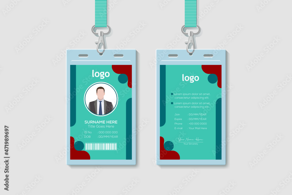 Corporate Office Vertical Double-sided Geometric ID Card Template. Flat Identity Card Design Vector Illustration Corporate Office Vertical Double-sided Geometric ID Card Template. Flat Identity Card Design Vector Illustration