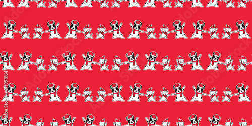 dog cat seamless pattern Christmas french bulldog Santa Claus hat kitten calico vector cartoon doodle scarf isolated repeat wallpaper tile background illustration design