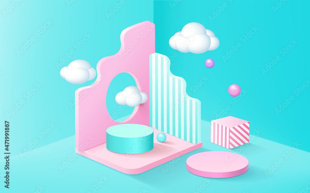 Abstract 3D podium with pastel minimal wall scene and shadow. .Modern vector rendering geometric platform for product display presentation. Abstract 3D podium with pastel minimal wall scene and shadow. .Modern vector rendering geometric platform for product display presentation.