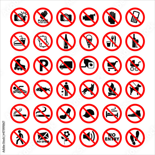 Prohibition Signs Collection Flat Vector