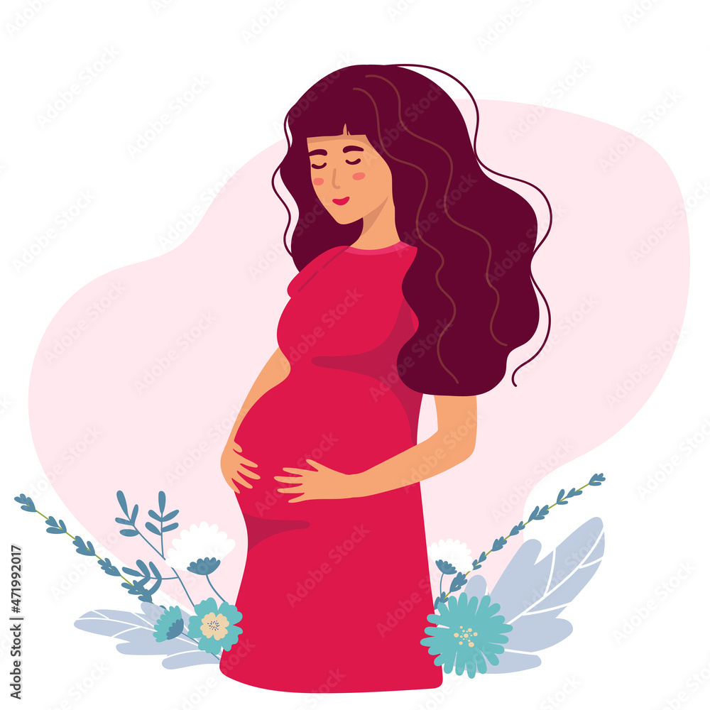Pregnant woman, concept vector illustration in cute cartoon style, health, care, pregnancy Pregnant woman, concept vector illustration in cute cartoon style, health, care, pregnancy