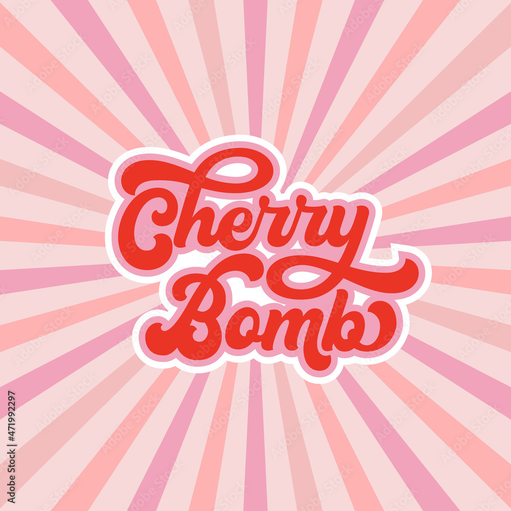 Cherry Bomb phrase vector illustration. Retro font girly inscription