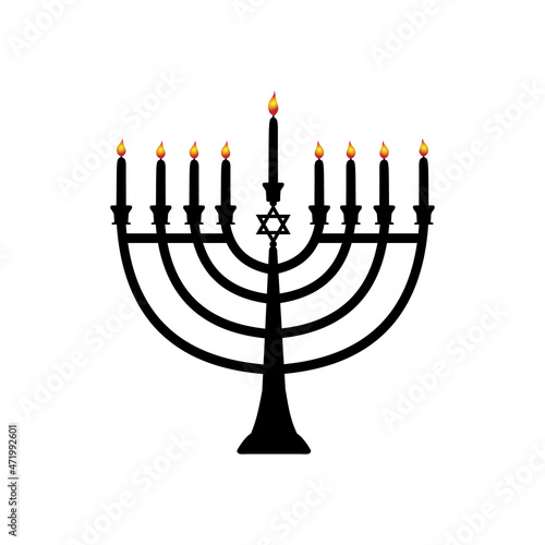 Happy Hanukkah. Silhouettes menora and candles.