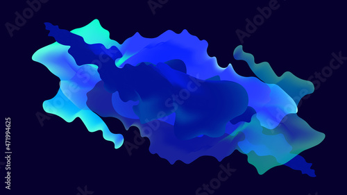 Abstract modern bluish black background with fluid luminous neon halftone blue waves. Innovation technology concept. Luxury Vector backdrop. Digital wallpaper. Swirling water ink design. Smoke effect.