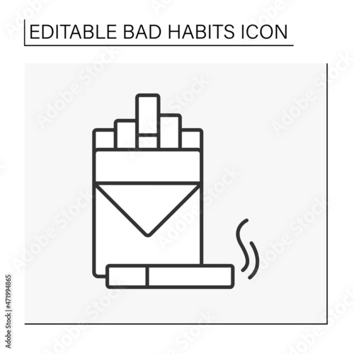 Smoking line icon. Cigarettes. Toxic addiction. Unhealthy smoking problem. Bad habits concept. Isolated vector illustration. Editable stroke