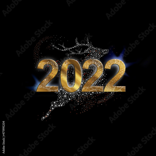llustration of a flying gold reindeer for 2022