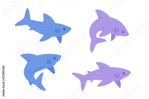Cartoon shark sketch line icon.   ute animals set of icons.