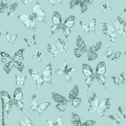 Butterflies pastel mint gre...