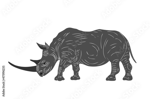 Vector realistic rhino stands isolated on a white background. African animals. Vector hand drawn illustration. © Jane