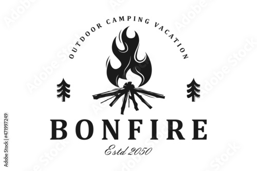 Bonfire Camp fire flame vintage retro logo design
