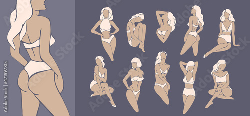 Feminine concept illustration. Woman in minimal paper cut mosaic style. Fashion illustration by femininity, beauty and modern art. Abstract poster and t-shirt print Vector