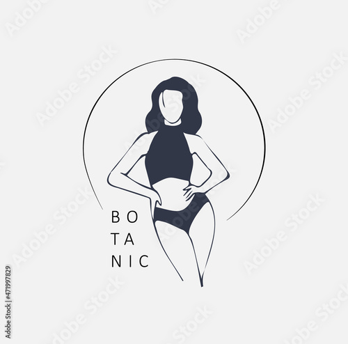 Feminine concept design template and illustration. Woman in minimal linear style in l Fashion illustration by femininity, beauty and modern art. Abstract poster and t-shirt print Vector