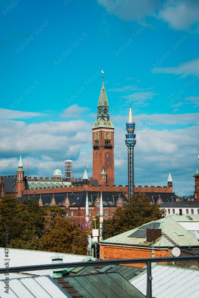 Fototapeta premium Tower of Copenhagen and Tivoli amusement park