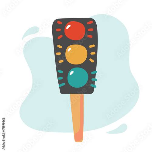 Cartoon traffic light cute icon for concept. Simple vector illustration. 