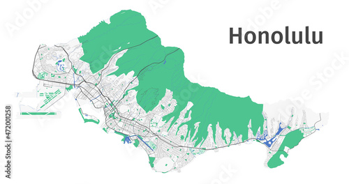 Honolulu vector map. Detailed map of Honolulu city administrative area. Cityscape urban panorama.