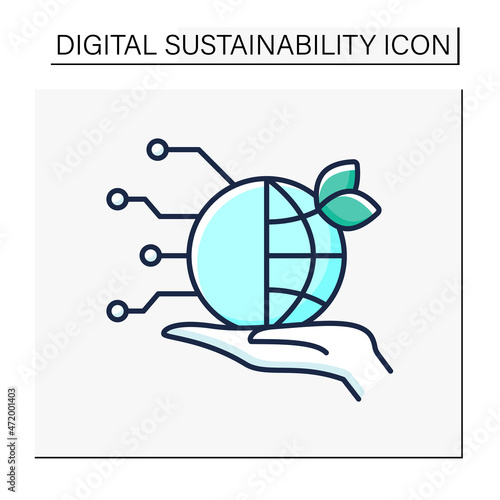 Global goals color icon. Cooperation between modern technologies and ecology. Digital experience. Digital sustainability concept.Isolated vector illustration