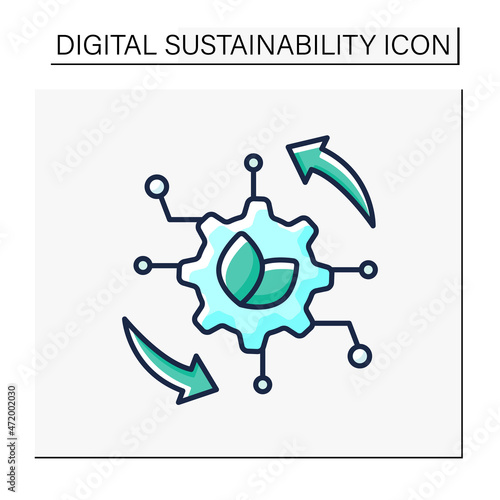 Digital operation color icon.Transformation center. Sensing and optimization mechanism.Digital sustainability concept.Isolated vector illustration