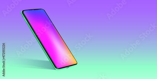 3d render of a cell phone. Smartphone on a colorful gradient background. Realistic vector illustration