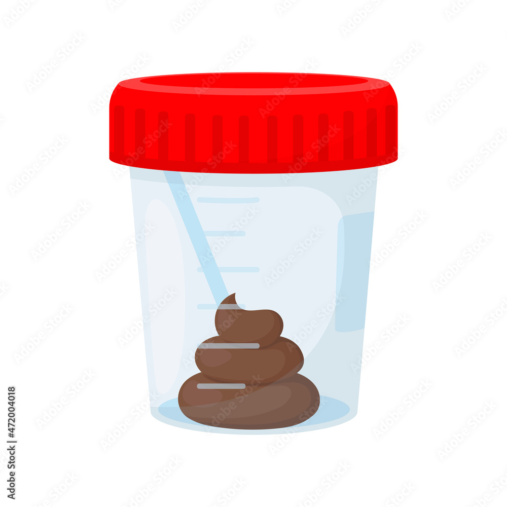 Stool analysis. Plastic container for a stool sample isolated on a