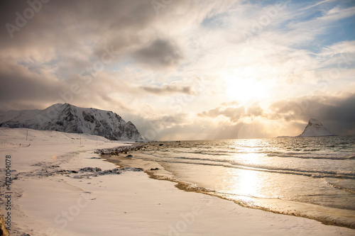 Winter in Bleik Beach  Lofoten Islands  Northern Norway