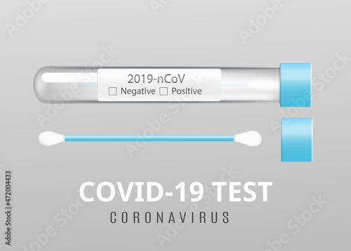 Medical Covid-19 smear swab test tube and swab realistic vector illustration.