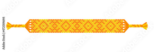 Vector multicolored handmade hippie friendship bracelet of yellow and orange threads.