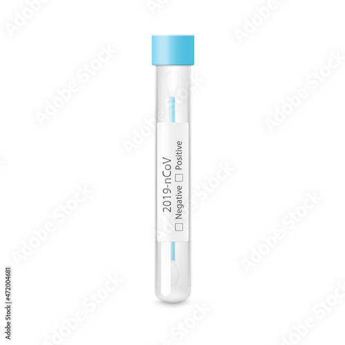 Tube for coronavirus lab swab smear test, realistic vector illustration isolated.