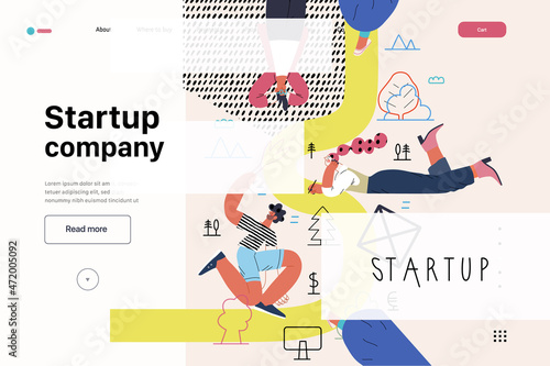 Startup illustration, website landing template. Concept of building new business
