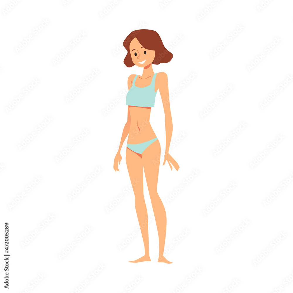 Underweight anorexic woman with low BMI, flat vector illustration isolated. Underweight anorexic woman with low BMI, flat vector illustration isolated.