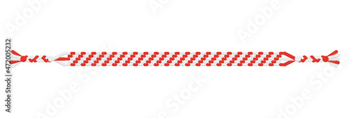 Stampa su tela Vector Christmas handmade hippie striped friendship bracelet of white and redthreads