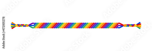 Vector rainbow lgbt handmade hippie striped friendship bracelet of threads.