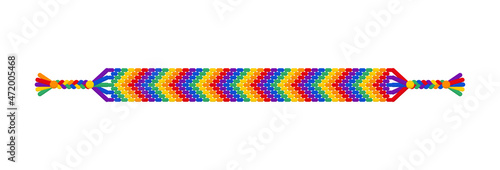 Vector rainbow lgbt handmade hippie friendship hand bracelet of threads.