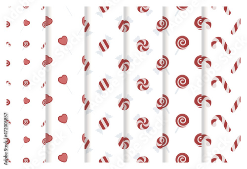 Collection Red and White Christmas Candies Seamless Pattern
