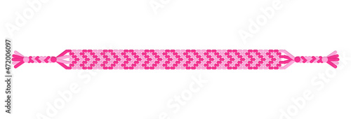 Vector boho love handmade hippie friendship bracelet of pink threads.