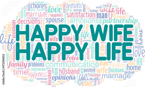 Happy Wife Happy Life vector illustration word cloud isolated on white background.