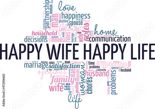 Happy Wife Happy Life vector illustration word cloud isolated on white background.