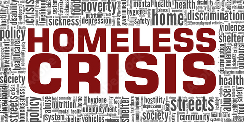 Homeless Crisis vector illustration word cloud isolated on white background.