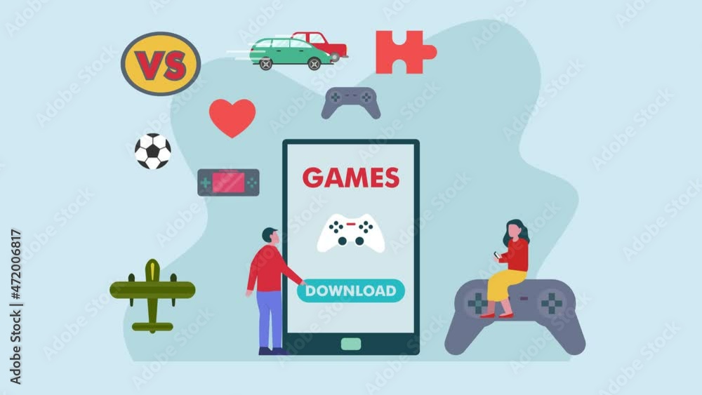Two people download a game apps on smartphone Two people download a game apps on smartphone