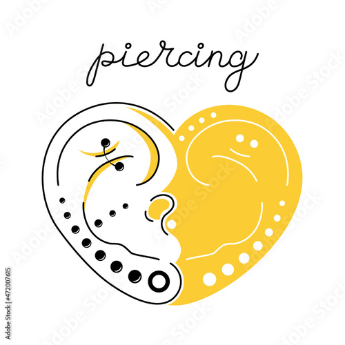 Ear pierced body jewelry. Vector infographic elements illustration. International body piercing day.