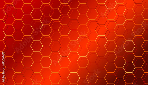 Red blazing honeycomb, grid background from honeycomb. Abstract hot pattern. Vector