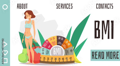 BMI or body mass index website interface template, flat vector illustration.